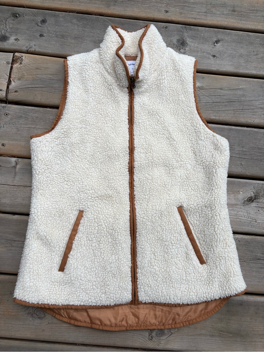 Cream Sherpa Vest with Tan Trim